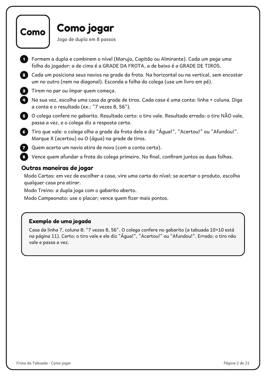 Página Como jogar, com as regras do jogo de dupla em 8 passos